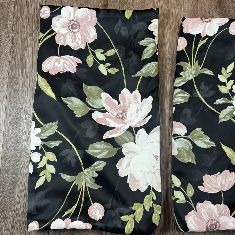 IKEA ROSENMOTT Blackout Curtains 2 Panels (1 pair) 57x98 Black Floral Polyester